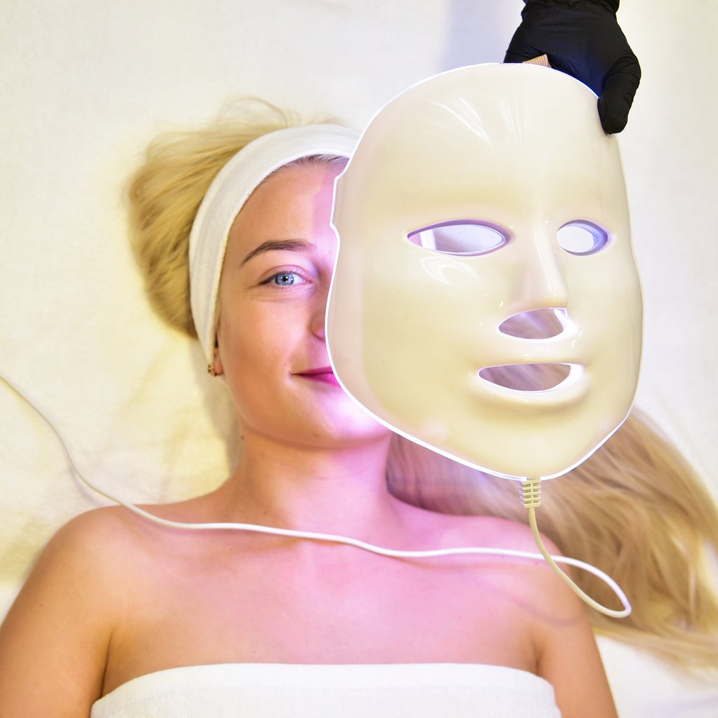 HOME luminotherapy (phototherapy) face lifting. hardware procedure for facial skin rejuvenation and improvement. relaxation